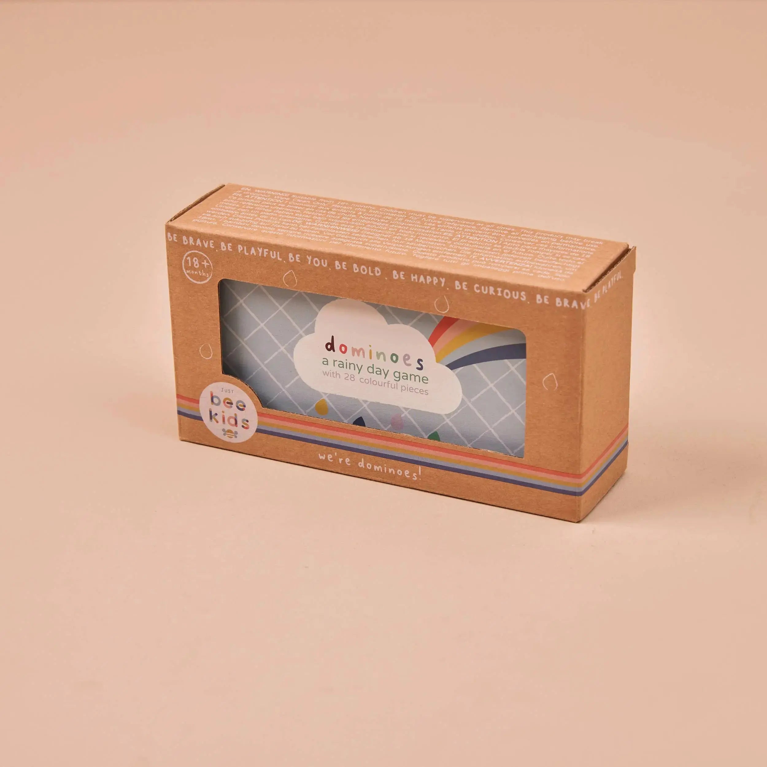 Kinder Dominospiel aus Holz in der geschlossenen Produktverpackung
