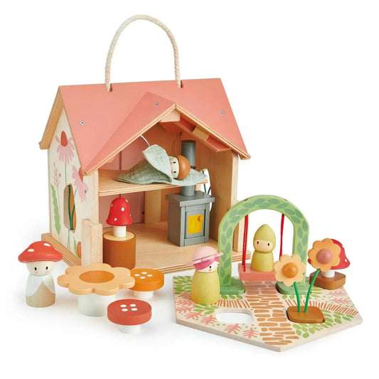 Holzpuppenhaus mit Puppen, Möbeln und umfangreichem Zubehör zum Rollenspiel