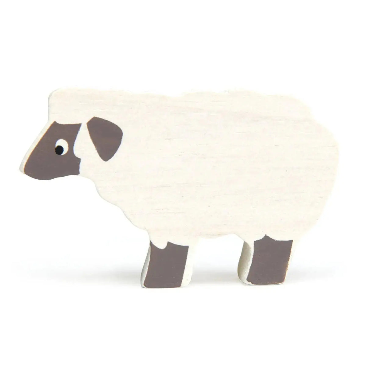 Weisses Schaf mit dunklem Gesicht als liebevoll gestaltete Holzfigur für Bauernhof und Tierwelten.
