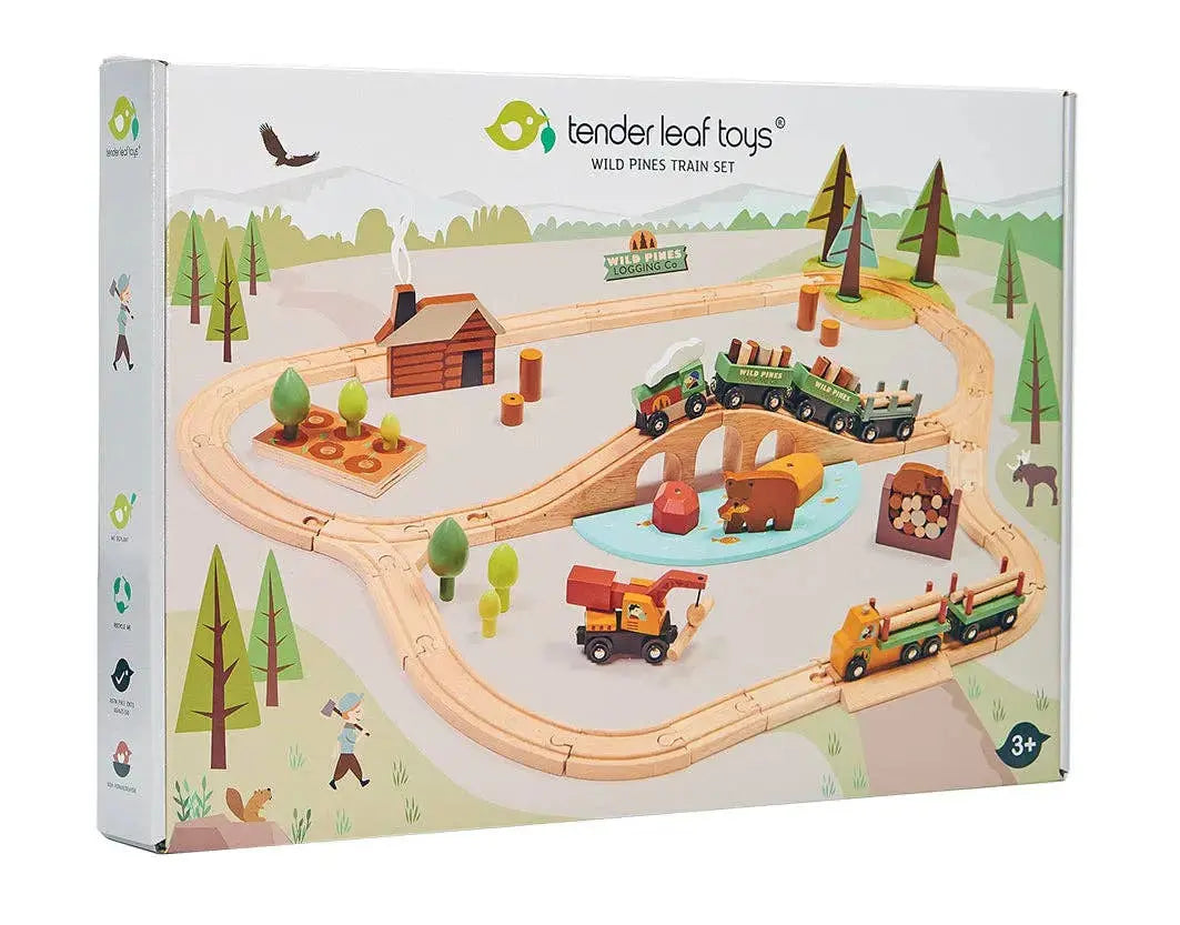 Abenteuer Eisenbahn-Set aus Holz mit Schienen und Zubehör in der Produktverpackung