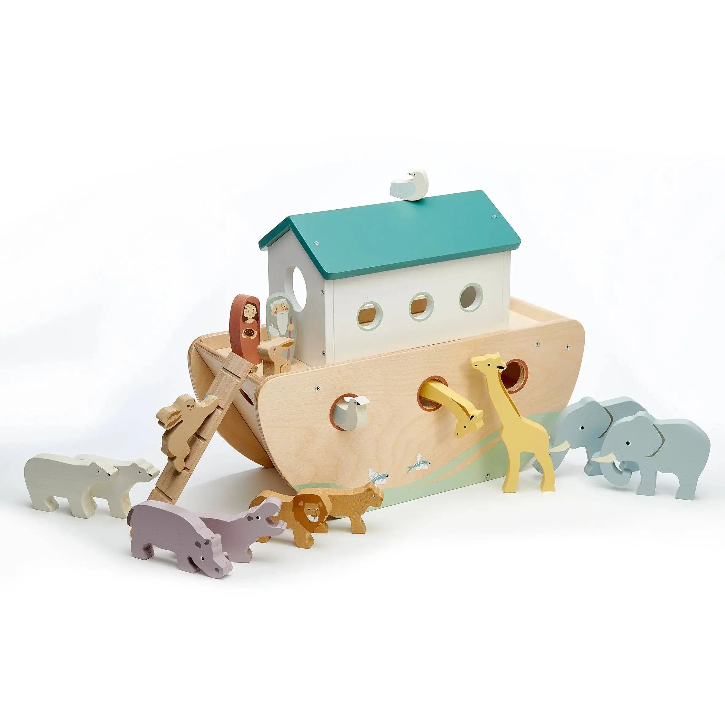 Arche Noah Spielset aus Holz mit verschiedenen Tieren und abnehmbarem Dach