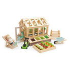 Gewächshaus Spielset aus Holz mit Gemüse, Pflanzen und Gartengeräten