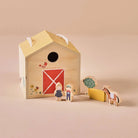 Holz Bauernhaus mit Bauernfamilie, Pferd, Tieren und Baum