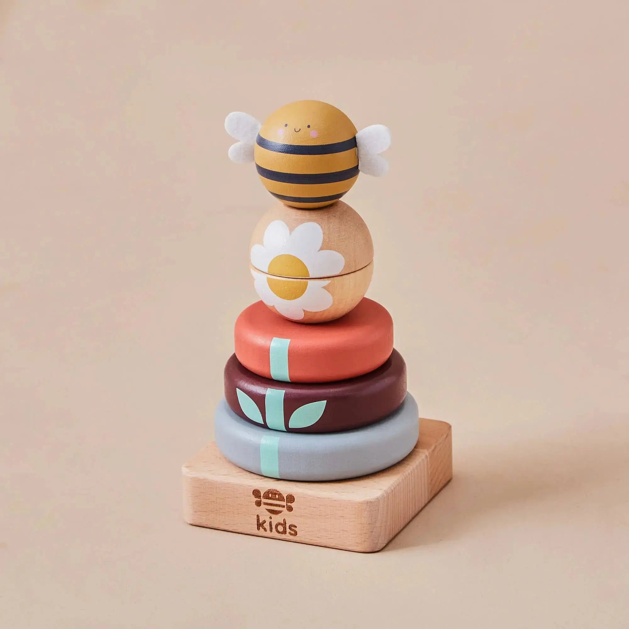 Holz Bienen Stapelspielzeug mit bunten Ringen und Bienenfigur