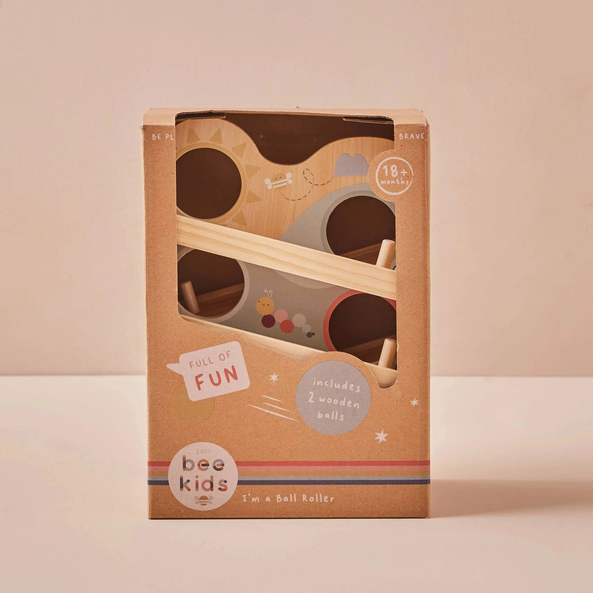 Kinder Kugelbahn aus Holz mit bunten Kugeln in der Produktverpackung