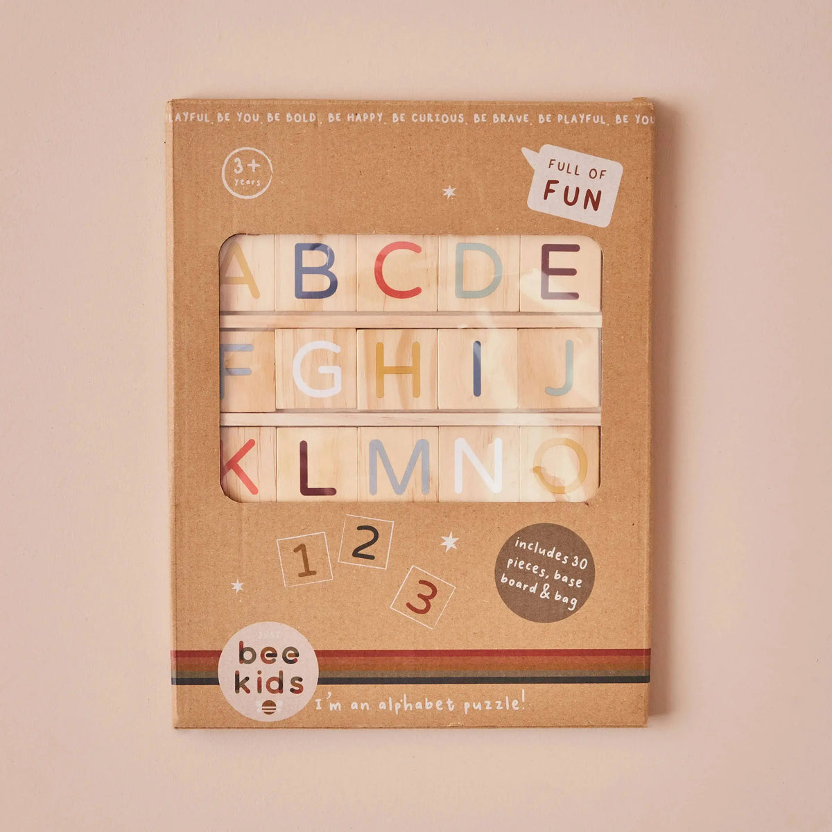 Holz Lernpuzzle mit Alphabet und Zahlen in der Produktverpackung
