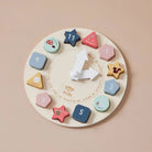 Holz Puzzle-Uhr mit Zahlen, Uhrzeigern und den vier Jahreszeiten