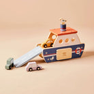 Holzfähre Spielset mit beweglicher Rampe und drei Holzautos für Kinder