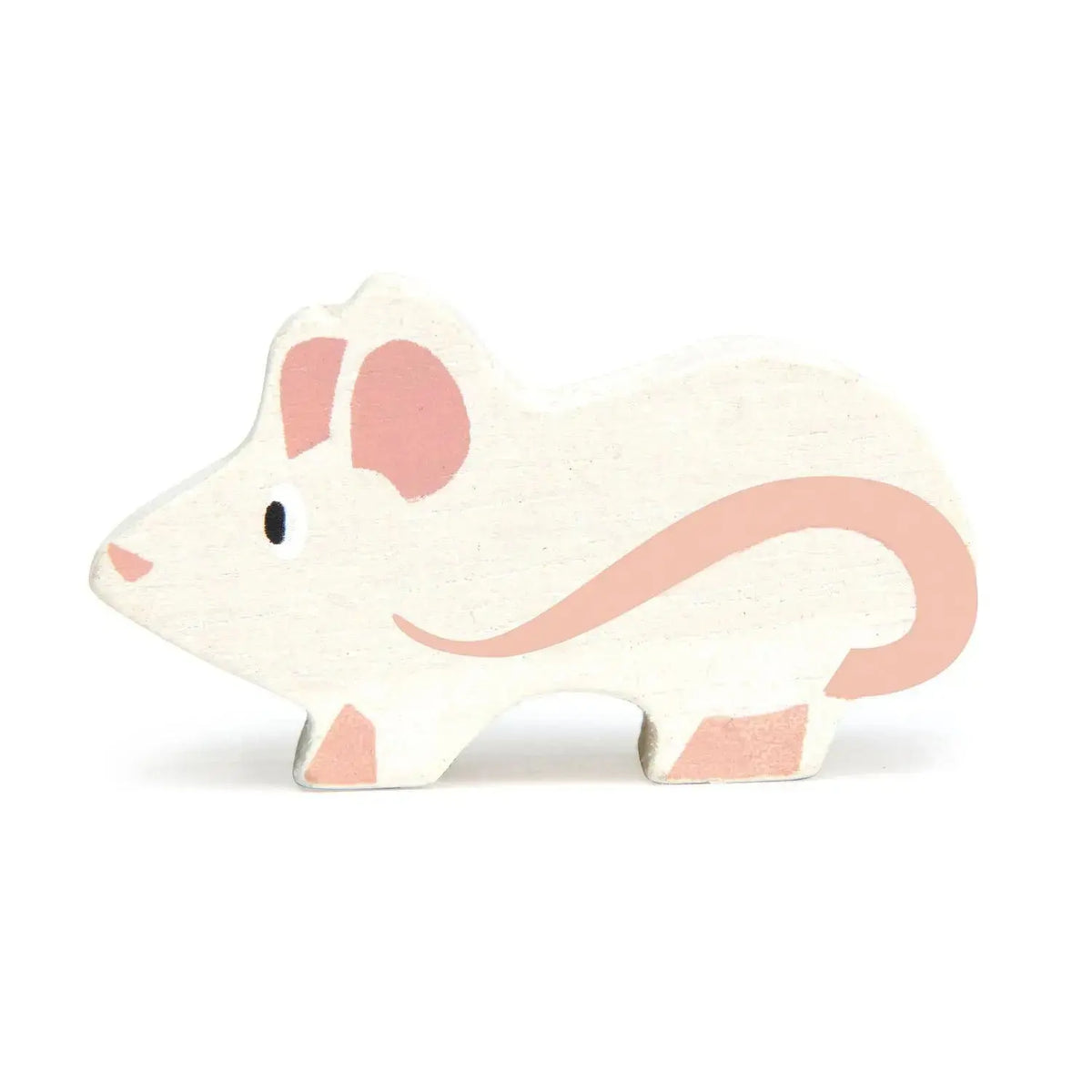 Liebevoll gestaltete Maus Holzfigur in Weiss und Rosa für fantasievolle Bauernhof- und Tierwelten.