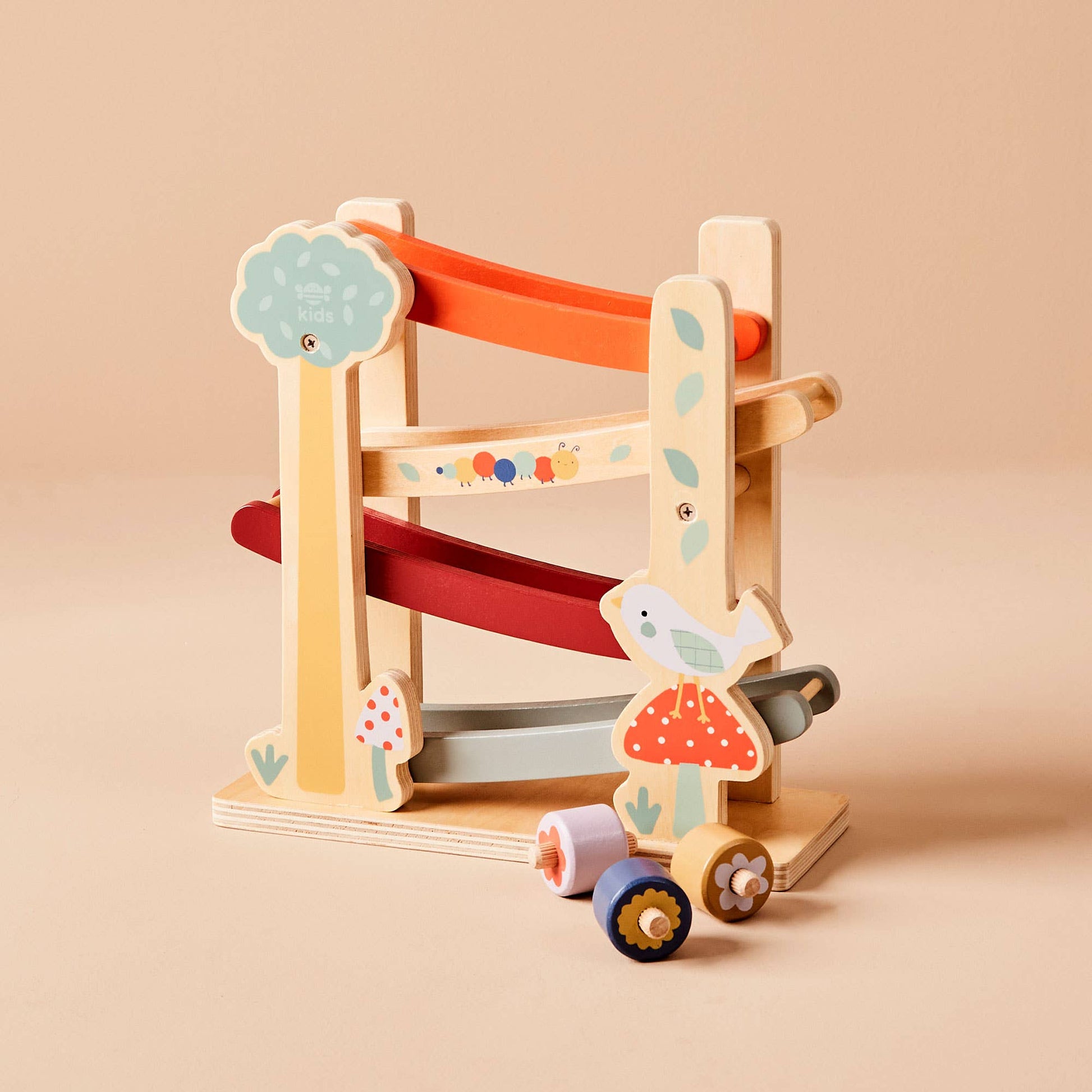 Nachhaltige Kinder FSC Holz Rollbahn mit Gartenmotiven, ab 12 Monaten