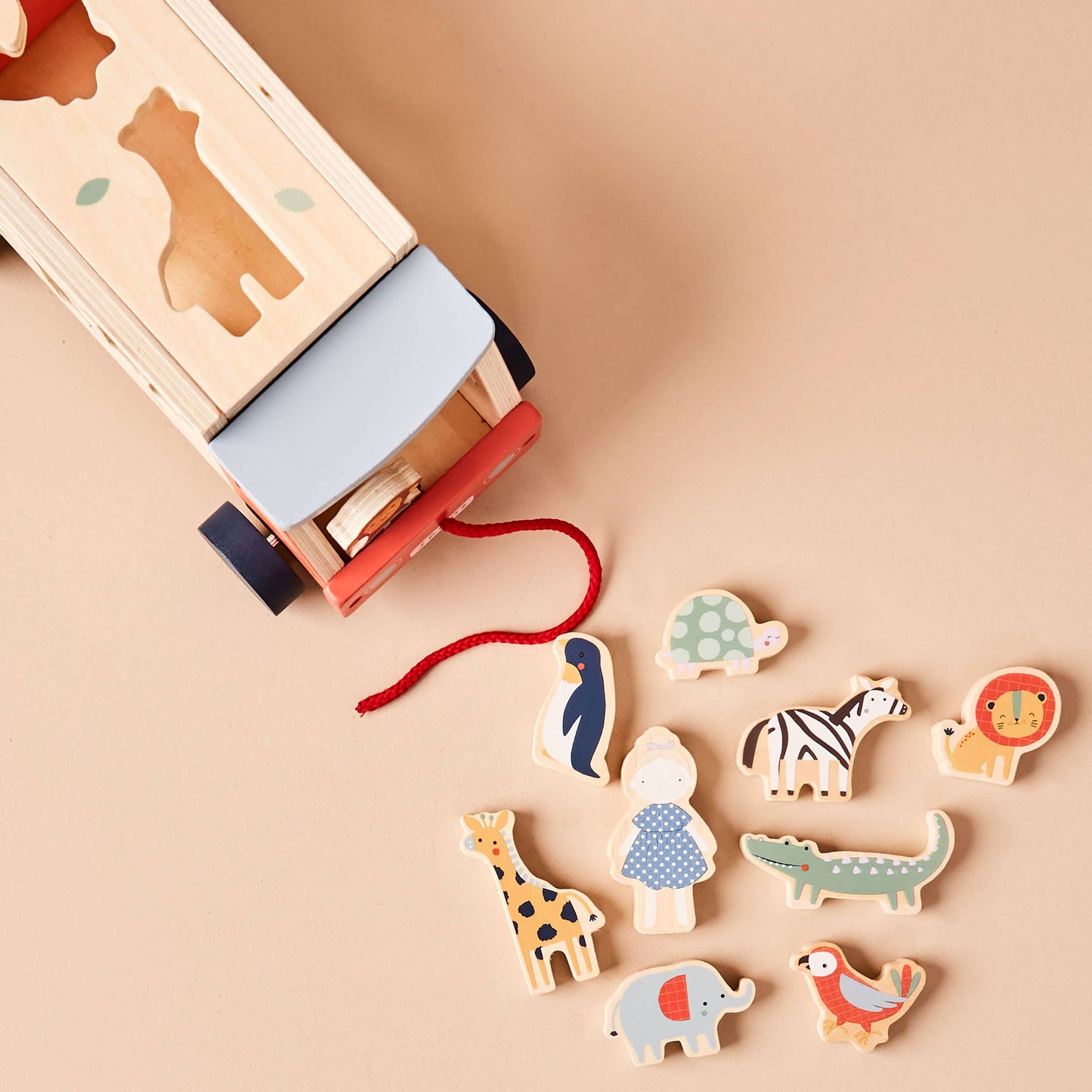 Nachhaltiges Kinder FSC Holz Safari Jeep Spielzeug mit Tieren, ab 12 Monaten