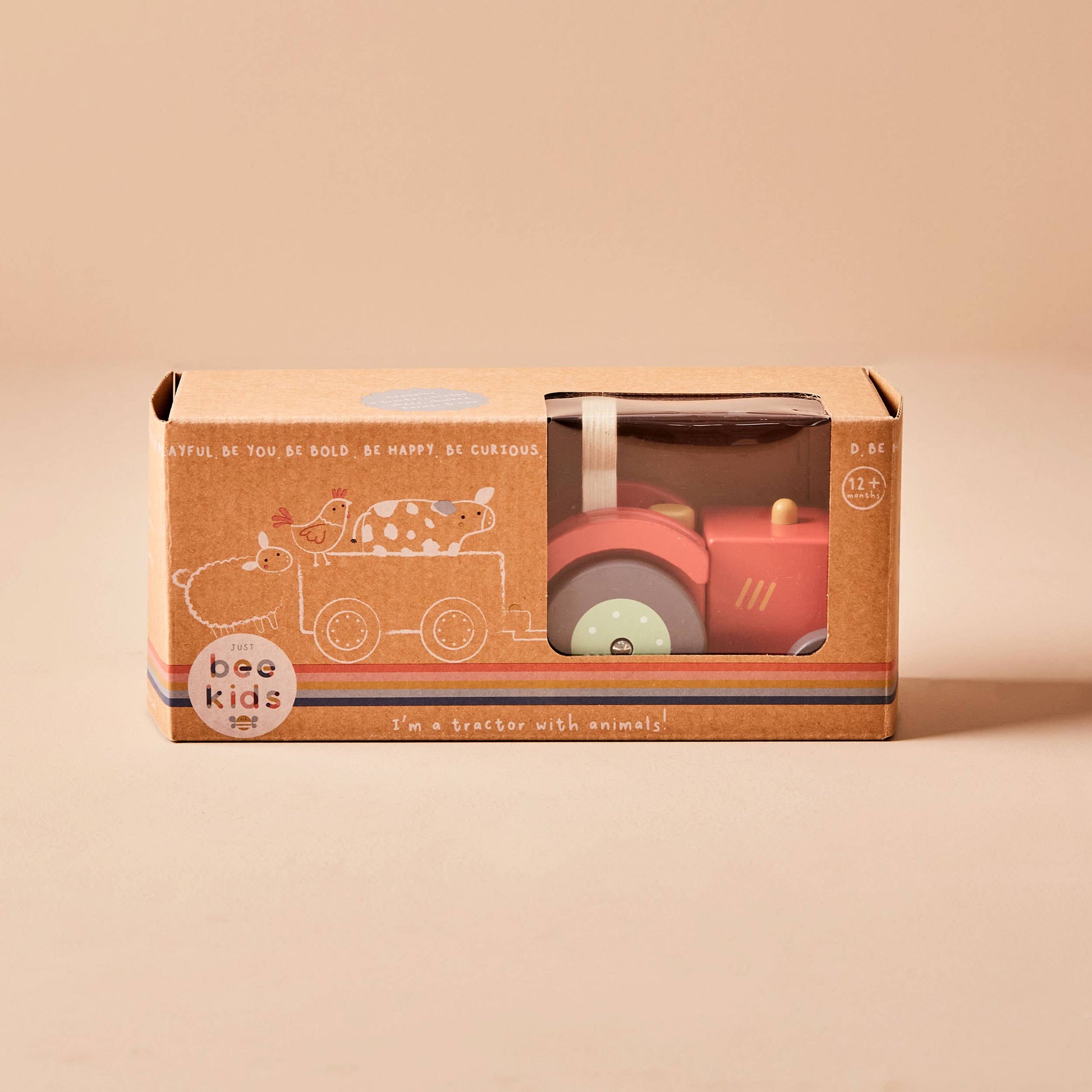 Nachhaltiger Kinder FSC Holztraktor mit Anhänger und Tieren, ab 12 Monaten