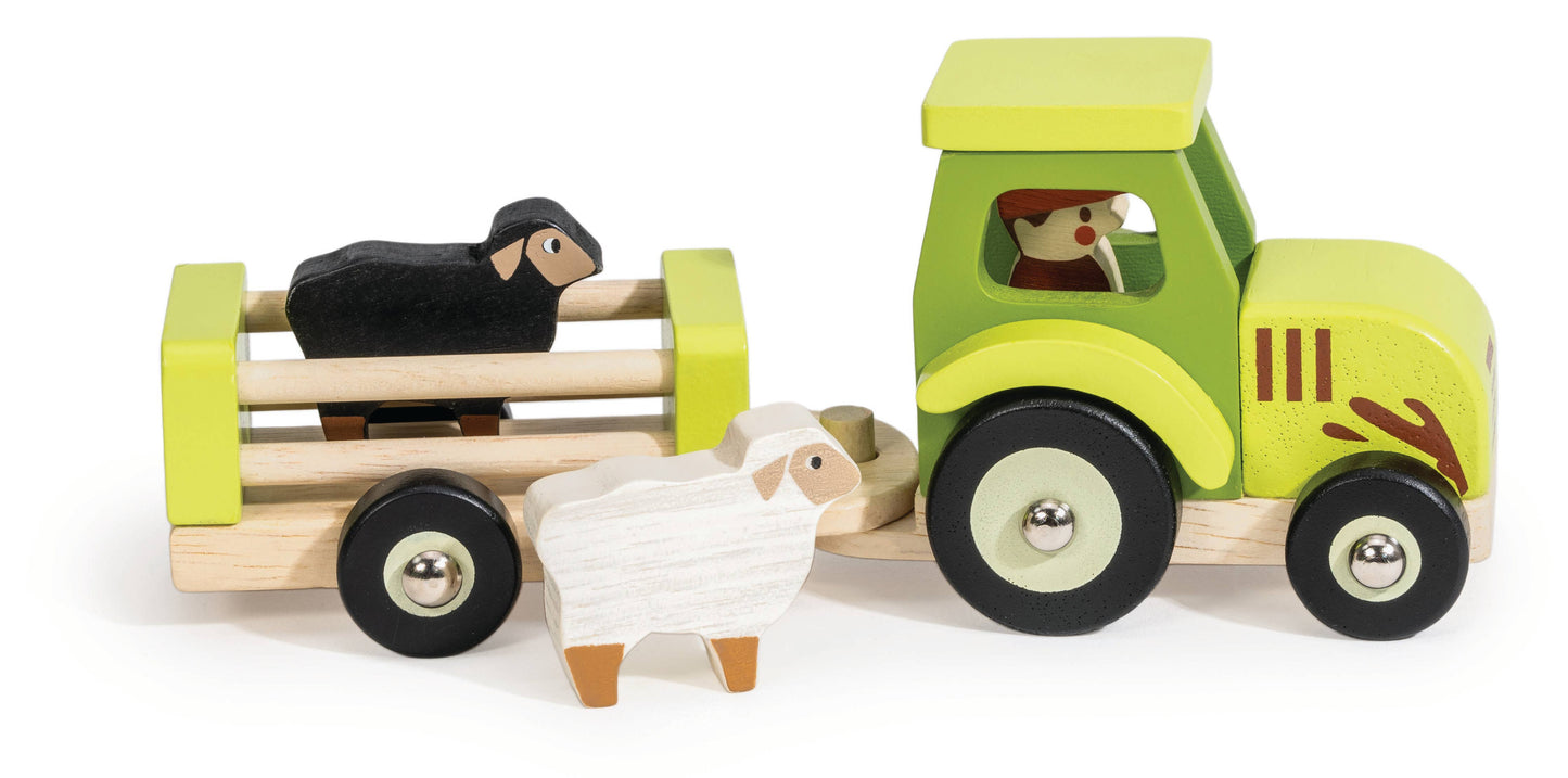 Nachhaltiger Kinder Holz Bauernhof Traktor & Anhänger, ab 18 Monaten