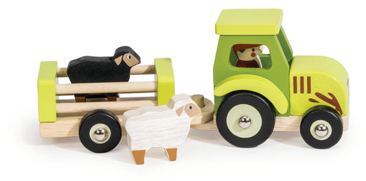 Nachhaltiger Kinder Holz Bauernhof Traktor & Anhänger, ab 18 Monaten