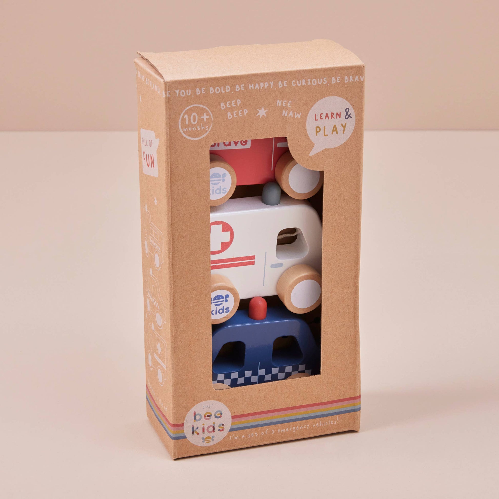 Nachhaltiges Kinder FSC Holz Rettungsfahrzeuge Set, ab 10 Monaten