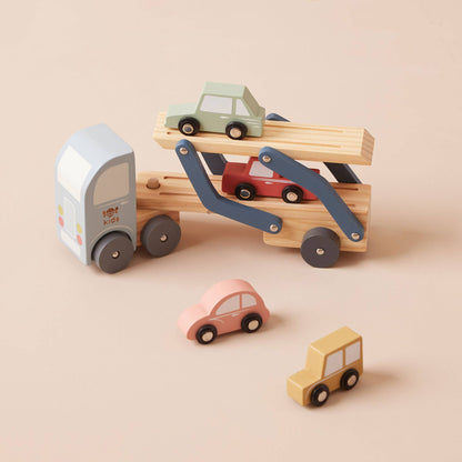 Nachhaltiges Kinder Geschenkset Holzfähre mit Autotransporter und Fahrzeugen, ab 12 Monaten