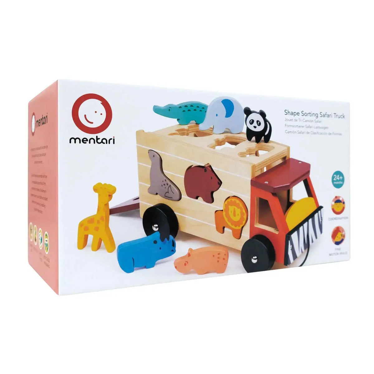 Safari Jeep aus Holz mit Tierfiguren in der Produktverpackung