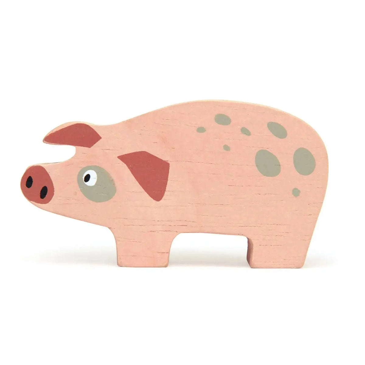Rosa Schwein Holzfigur mit liebevollen Details und farbigen Flecken für fantasievolle Bauernhofwelten.